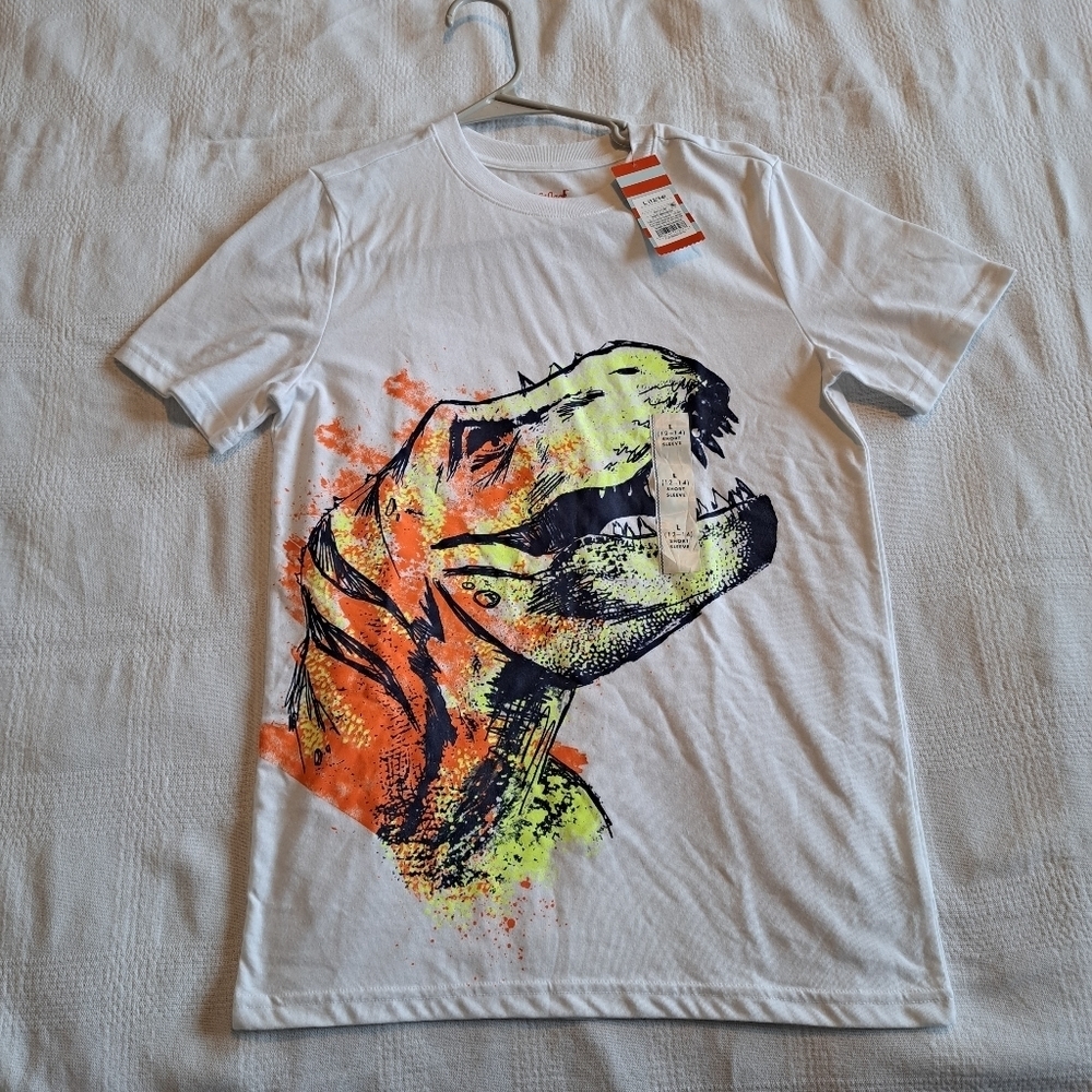 Cat & Jack boys size Large or 12-14 white shirt with dinosaur print